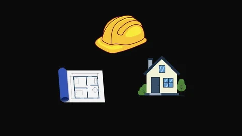 Construction Planning Concept. Blueprint, Hard Hat and House Animation Stock Footage 342529147