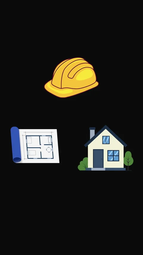 Construction Planning Concept. Blueprint, Hard Hat and House Animation, Vertical Видео 342529148
