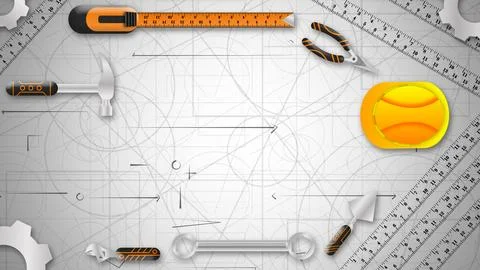 Construction planning, engineering background, labour and international wor.. Illustrazione stock