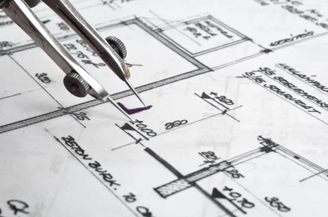 Construction plans with accessories Stock Photos