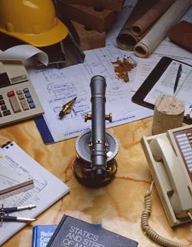 Construction plans on table Foto stock