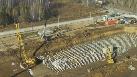 Construction Plant in the Autumn Stock Footage 97373690