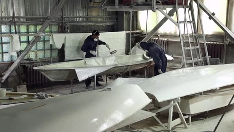 Construction of plastic boats Stock Footage 75827200