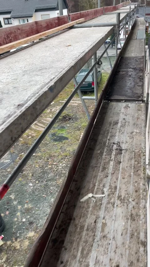 Construction Platform With Protective Railing, Cityscape View From Narrow Stock Footage 323630409