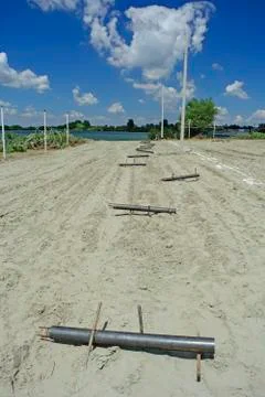 Construction of the playground on the beach Stock Photos