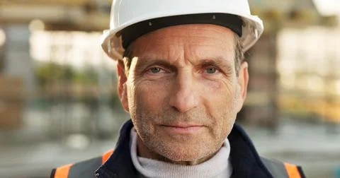 Construction, portrait or engineer on site with hardhat, contractor or about us Stock Photos