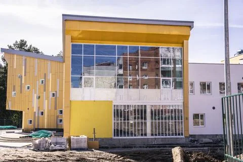 Construction of a preschool building. A new kindergarten Stock Photos