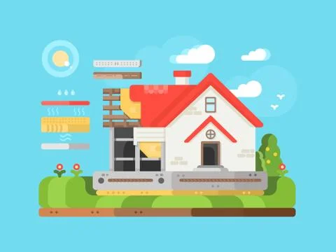 Construction of private houses flat Stock Illustration