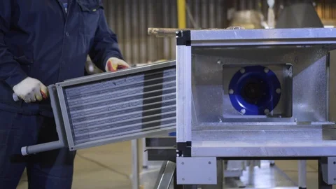 Construction process for air ventilation system with heating. Stock Footage 122559535