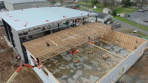 Construction Process of a Building With Wood Framing Over Time Stock Footage 346550931