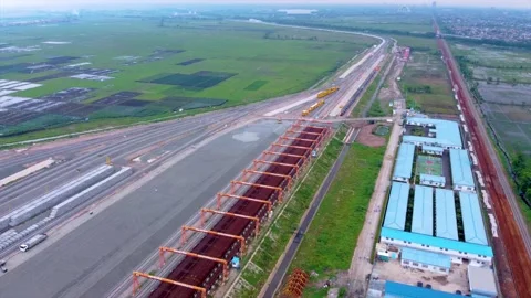 The Construction Process of the Jakarta-Bandung High Speed Rail Depot Stock Footage 169005792