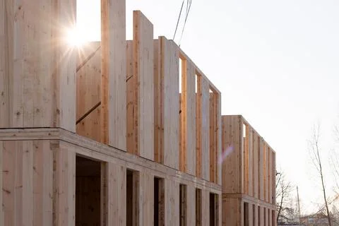 The construction process of a modern modular house made of composite sip panels Stock Photos