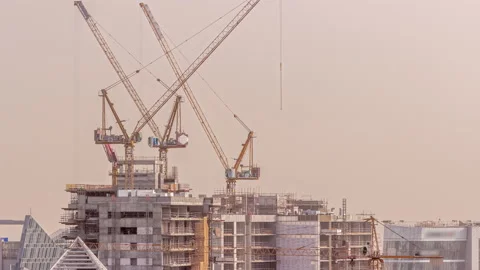 The construction process of a residential complex aerial timelapse. Stock Footage 170129858