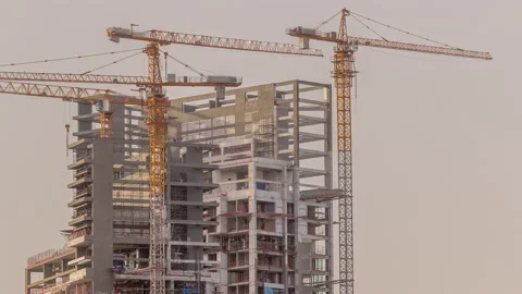 The construction process of a residential complex aerial timelapse. Stock Footage 197229805