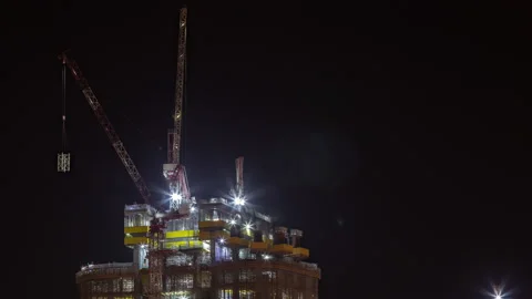 The construction process of a residential complex aerial night timelapse. Stock Footage 197611963