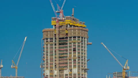 The construction process of a residential complex aerial timelapse. Stock Footage 197621663
