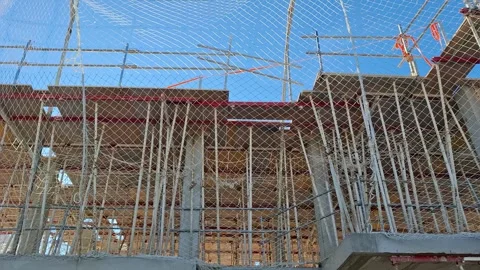 Construction process of the second floor in a cottage with scaffolding and .. Stock Footage 337344650