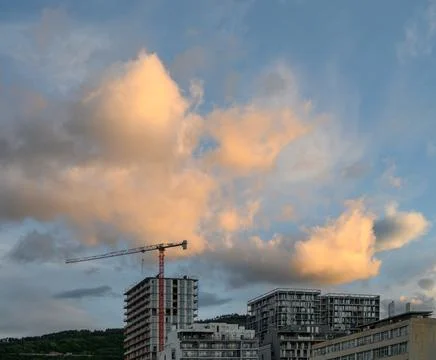 Construction Process in Tbilisi, Georgia with Tower Crane and Multi-Storey .. Stock-Fotos