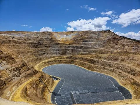 Construction process of water pools with geosynthetic materials Stock Photos