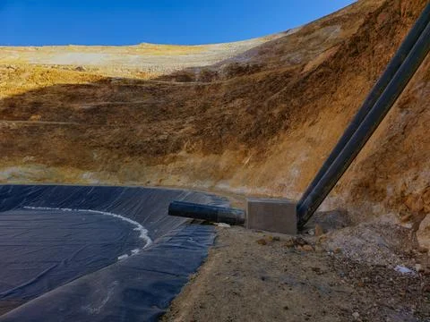Construction process of water supply lines with HDPE pipes Stock Photos