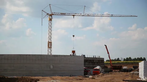 Construction of production facilities for processing chicken litter in biogas. Stock Footage 93426741
