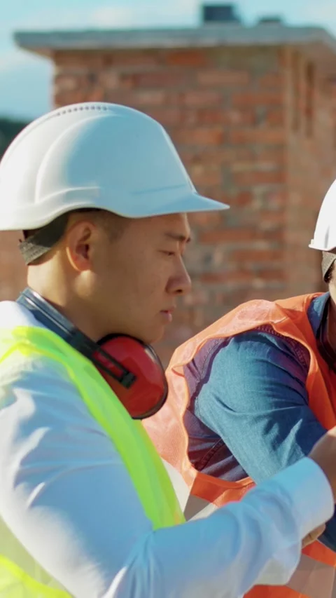 Construction Professionals Collaborating Effectively on Site for Successful Stock Footage 316520983