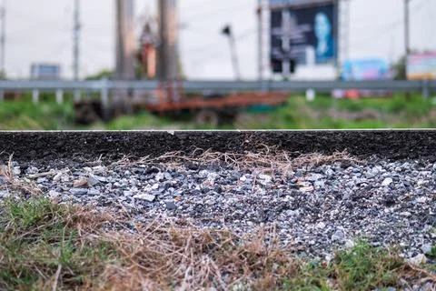 Construction progress along train tracks urban area industrial environment .. Stock Photos