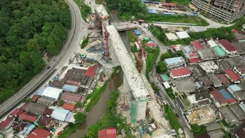 Construction Progress of Bridge over River in Gombak Area July 2025 Stock Footage 320752378