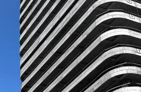 Construction in progress. Brutalist highrise building with concrete skeleton, Stock Photos