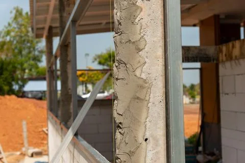 Construction progress at building site urban environment close-up detail-or.. Stockfoto's