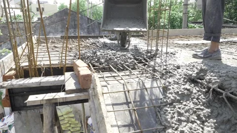 Construction in Progress - Cement Laying on Scaffolding Stock Footage 324026481