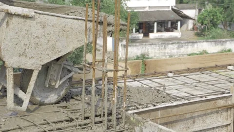 Construction in Progress  Cement Mixing Machine at Work Stock Footage 327541450