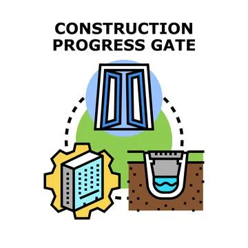Construction progress gate planning measuring stages icon Stock Illustration