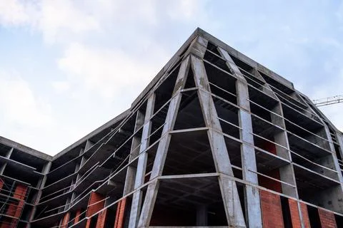 Construction Progress of a Modern Building Showcasing Concrete Structure an.. Stock Photos