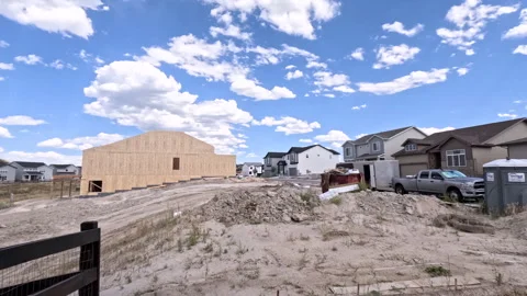 Construction Progress on a New Residential Neighborhood Stock Footage 295773201
