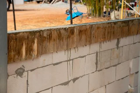 Construction progress residential building site urban environment close-up .. Stock Photos