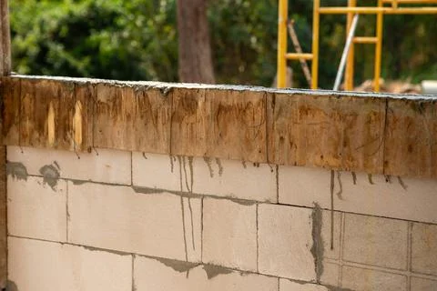 Construction progress at a residential site wall structure outdoor close-up.. 写真素材
