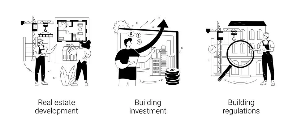 Construction project abstract concept vector illustrations. Stock Illustration