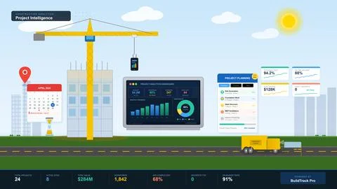 Construction Project Analytics Illustration Vector Building Stats Stock Illustration
