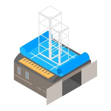 Construction project icon isometric vector. Graphic wireframe of future building Ilustración de archivo