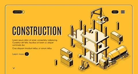 Construction project isometric vector web banner Stock Illustration