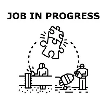 Construction project job in progress solving task Stock Illustration
