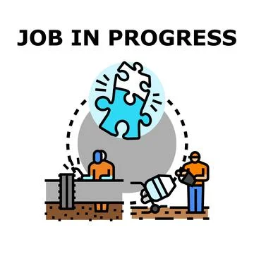 Construction project job in progress solving task Stock Illustration