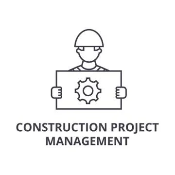 Construction project management vector line icon, sign, illustration on Stock Illustration