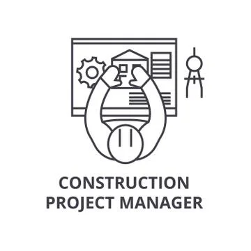 Construction project manager vector line icon, sign, illustration on background Stock Illustration