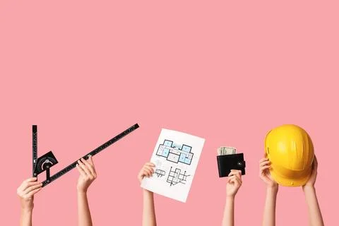 Construction project planning and financial investment with architectural blu Stock Photos