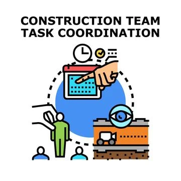 Construction project planning team managing tasks Stock Illustration