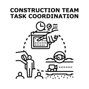 Construction project planning team managing tasks Stock Illustration