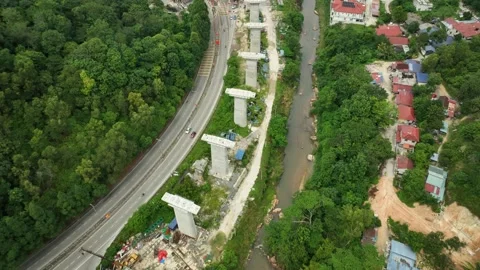Construction Project Progresses Along Gombak Road Near Riverbank Video stock 320752391