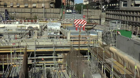 Construction Project with Scaffolding and Perimeter Fencing Stock Footage 68413626